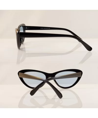 Goggles Slim Oval Cat-Eye Pop Color Sunglasses A089 - Black/ Blue - CK18062ZLO6 $12.38 Cat Eye