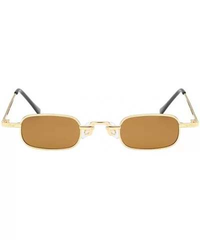 Vintage Small Square Punk Sunglass Metal Rectangle Sunglass - Gold Frame Brown Lens - CH18ADMM8NR $13.06 Square