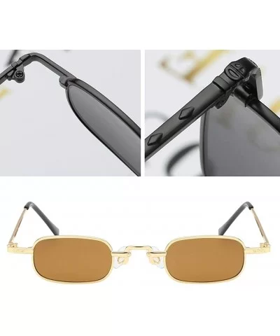 Vintage Small Square Punk Sunglass Metal Rectangle Sunglass - Gold Frame Brown Lens - CH18ADMM8NR $13.06 Square