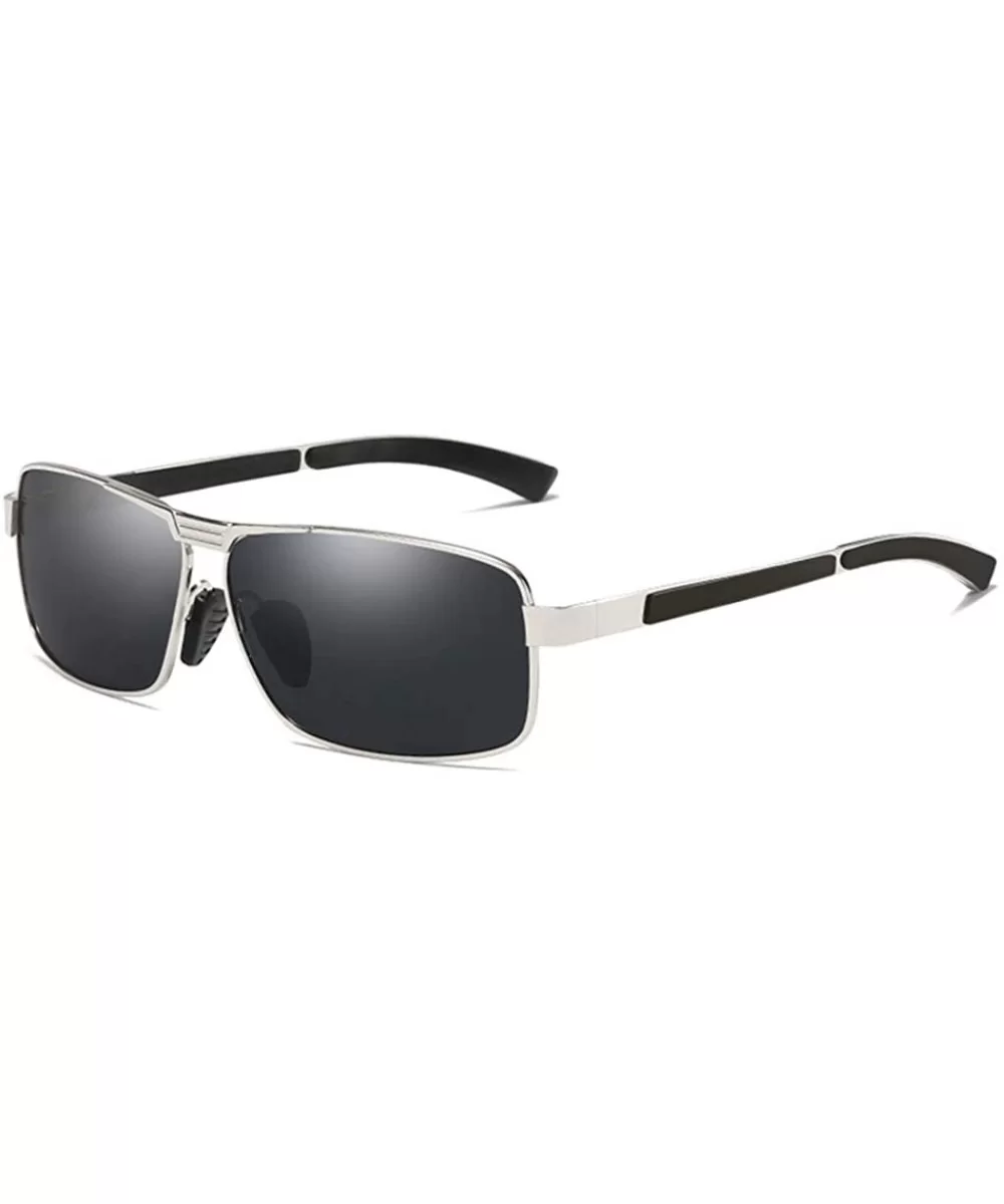 Sunglasses Polarized Antiglare Anti ultraviolet Travelling - Silver Frame Black Lens - C018WNUISN9 $41.69 Oval