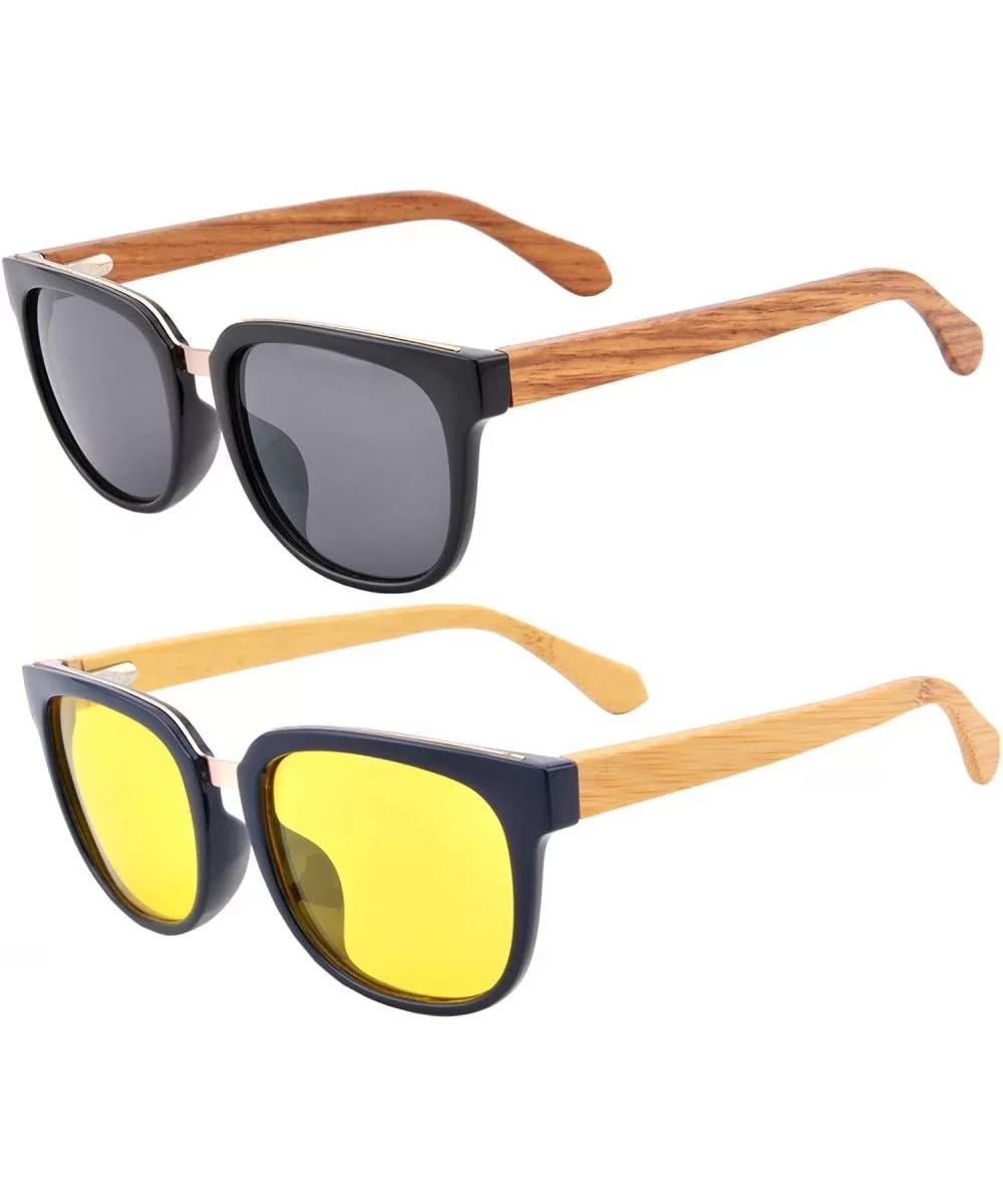 Night Vision Blue Ray Filters Polarized Driving Glasses Wood UV400 Sunglasses-S569 - C31936Z3M7L $20.24 Oval