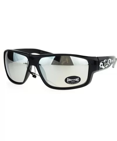 Sunglasses Mens Rectangular Wrap Biker Smoke Tribal Design - Black White (Silver Mirror) - CC186OXI2M3 $15.89 Rectangular