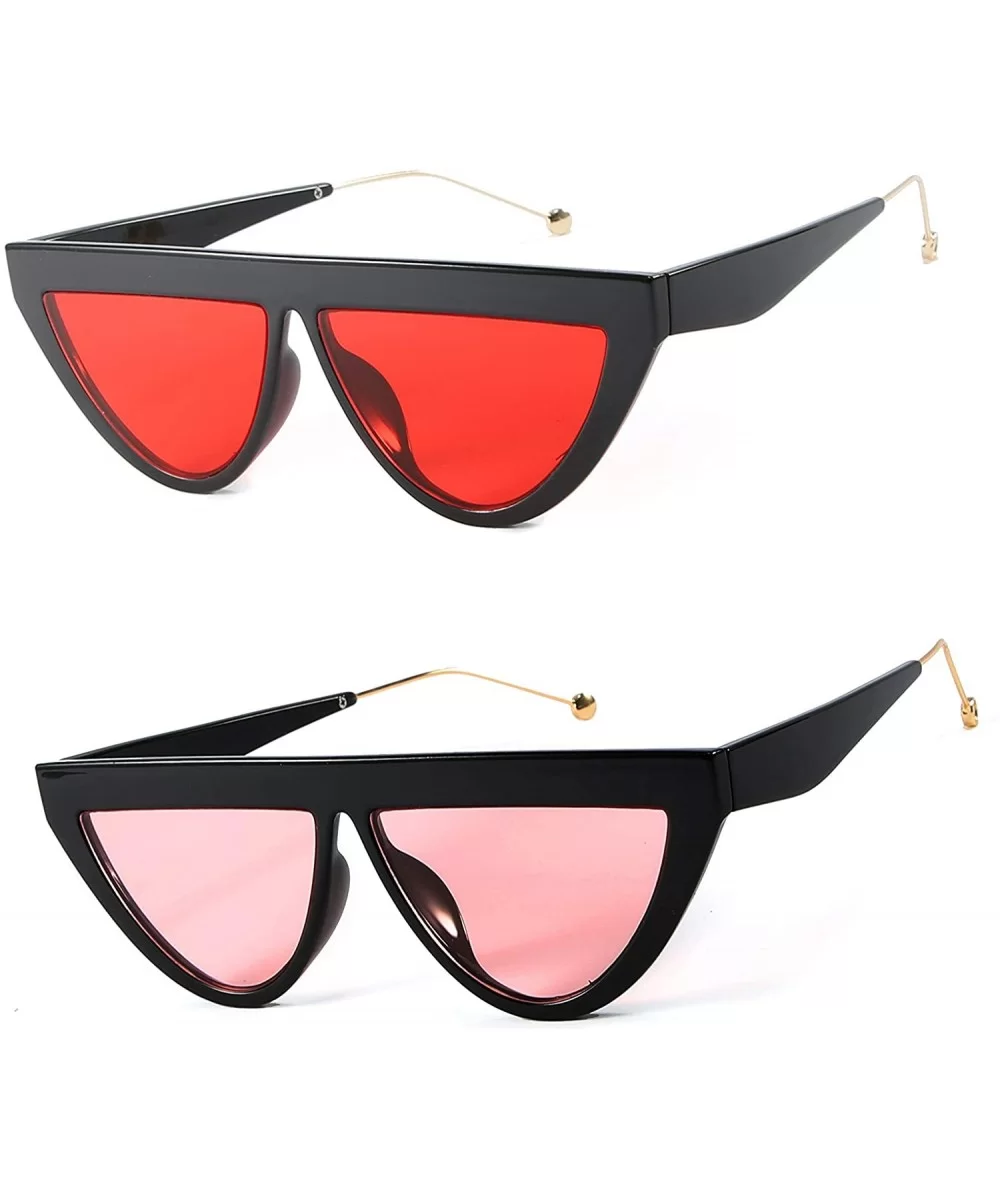 Vintage Retro Cat Eye Sunglasses Small Frame Flat Lens - Red Tinted Ad Pink Tinted - CL18U4KTIX5 $18.54 Goggle