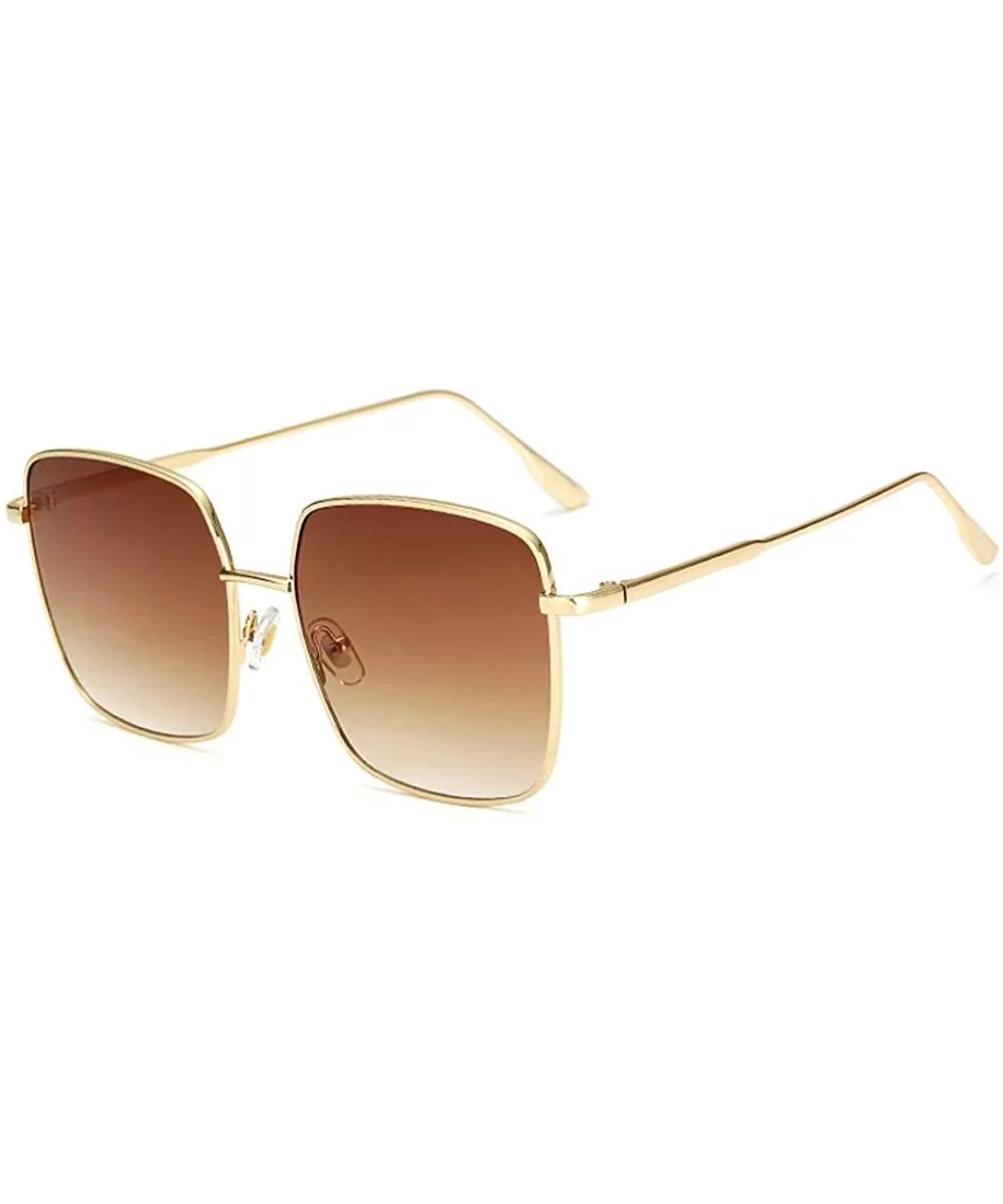 Retro Oversized Sunglasses for Women Square Metal Frame Non Polarized Lenses - A1 Brown(sunglasses) - CV18NK6S6SQ $18.14 Aviator