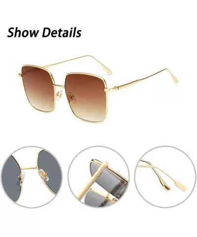 Retro Oversized Sunglasses for Women Square Metal Frame Non Polarized Lenses - A1 Brown(sunglasses) - CV18NK6S6SQ $18.14 Aviator