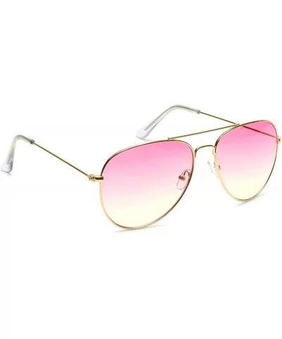 Retro Aviator Sunglasses Double Nose Bridge Color Tinted Gradient Lens Metal Frame - Pink & Yellow - Model 2 - CT18EYTR6DW $1...