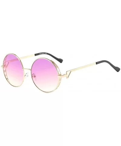 Unisex Vintage Round Sunglasses Classic Retro Steampunk Style Eyewear - Purple Yellow - CR197IGKX4U $17.59 Round