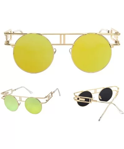 Round Metal Cut-Out Flash Mirror Lens Sun Glasses Gothic Style Festival Party Glasses Unisex-Adult - Yellow - CJ199QIIAN7 $22...