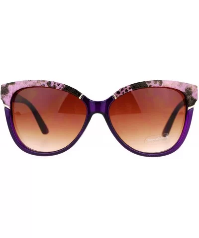 Womens Reptile Leather Trim Oversize Butterfly Sunglasses - Pink Brown - CD12MZJOJL3 $17.57 Butterfly