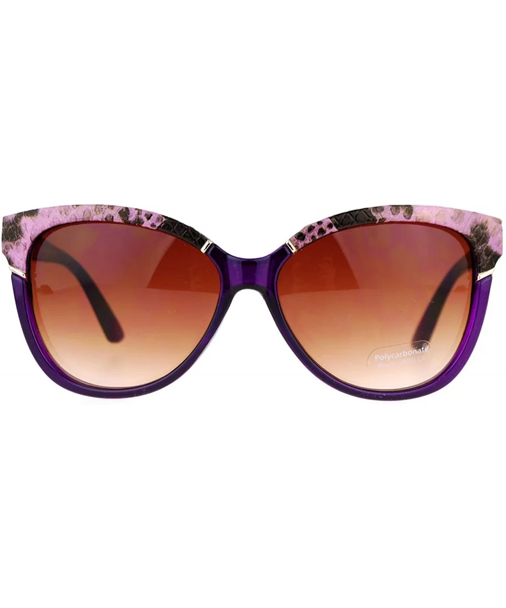 Womens Reptile Leather Trim Oversize Butterfly Sunglasses - Pink Brown - CD12MZJOJL3 $17.57 Butterfly