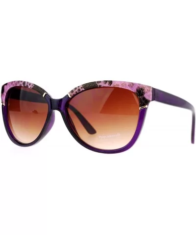 Womens Reptile Leather Trim Oversize Butterfly Sunglasses - Pink Brown - CD12MZJOJL3 $17.57 Butterfly