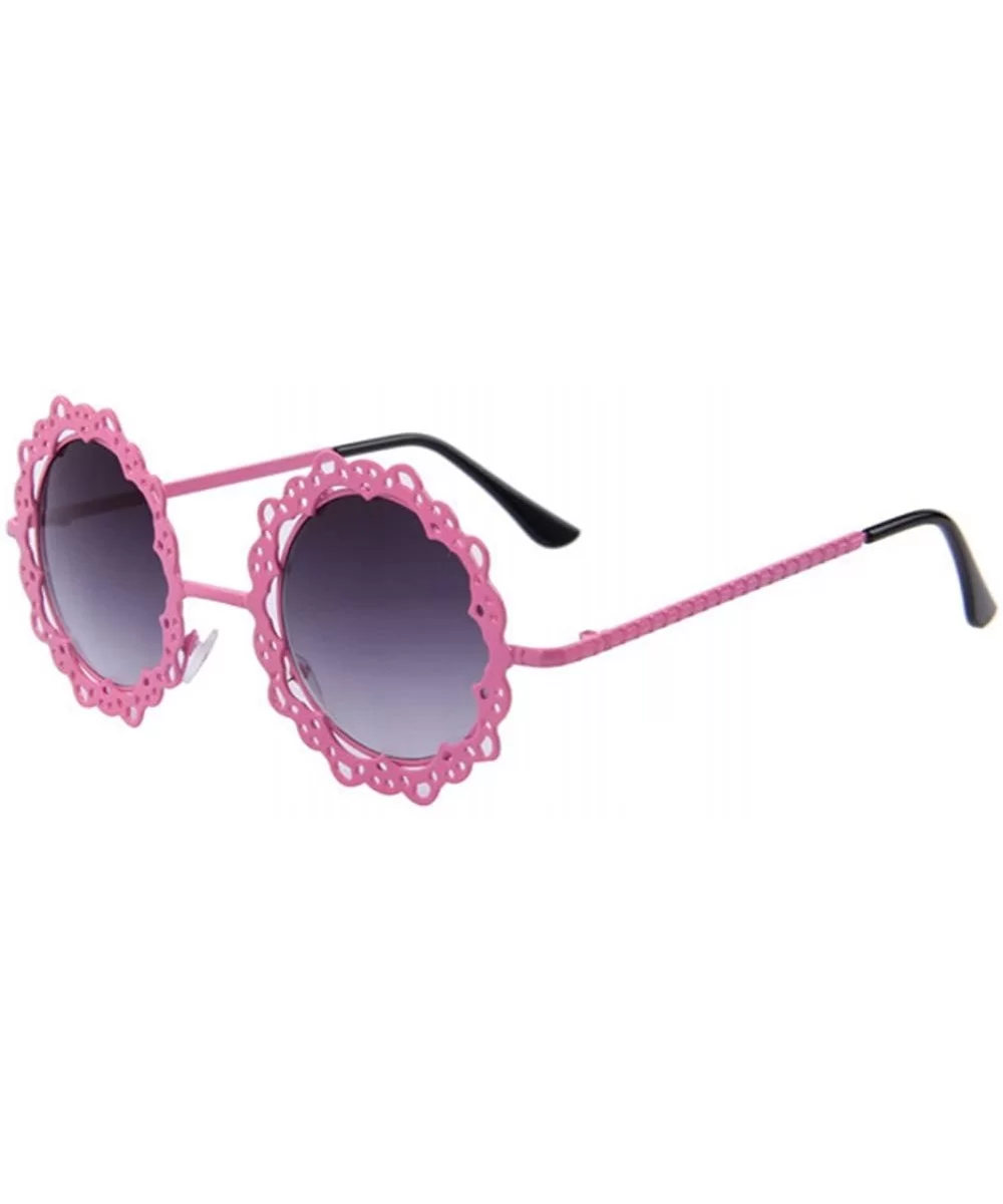 Women Hollow Out Round UV400 Sunglasses Vintage Retro Lace Flower Glasses - Pink - CN17YA3CRWH $12.48 Rimless