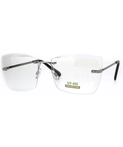 Squared Beveled Lens Womens Large Rimless Cat Eye Fashion Sunglasses - Clear - C71872DNWTX $19.51 Rimless