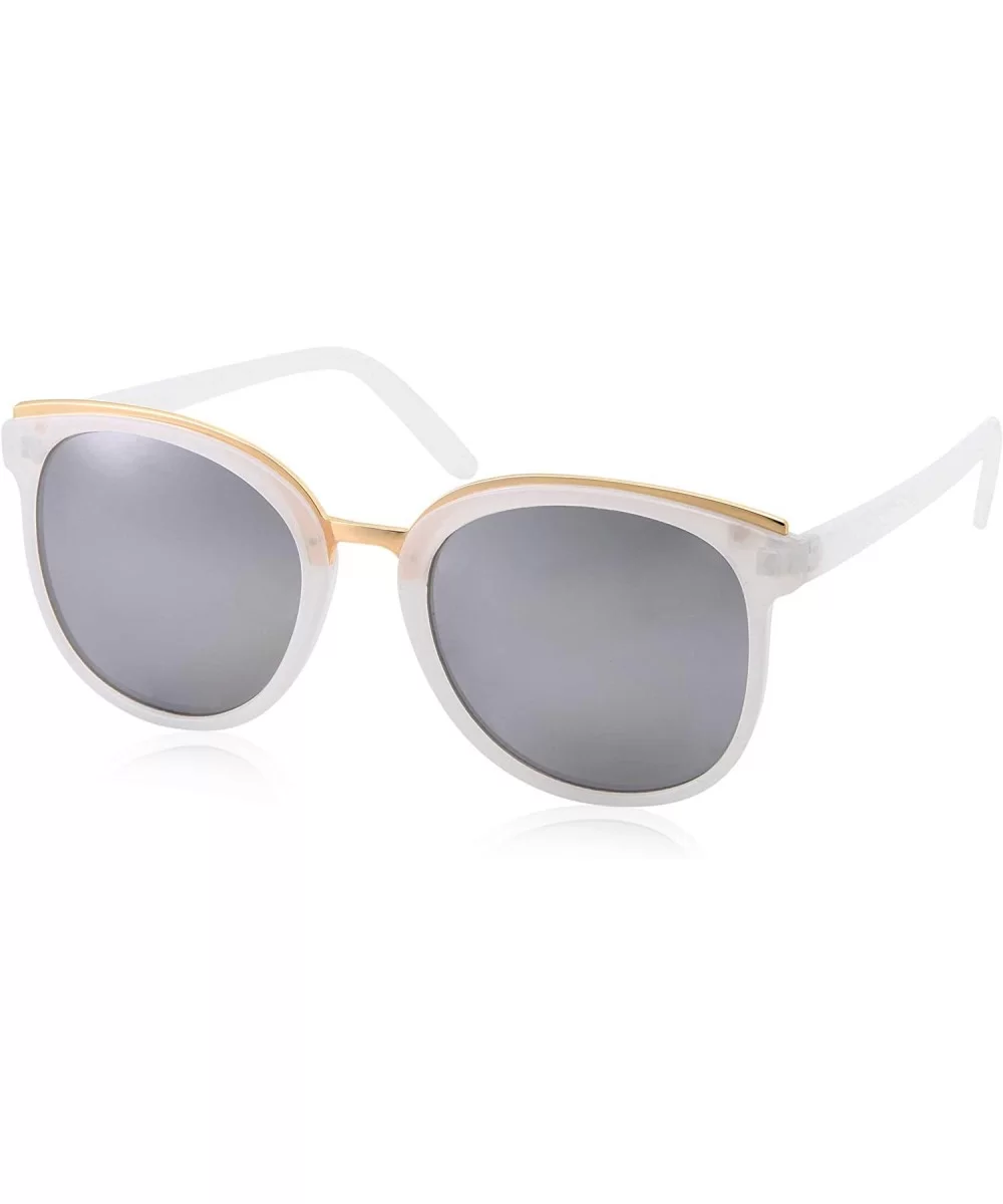 Womens Fashion Dapper Horned Rim Mirrored Lens Sunglasses - Silver - CG18KNNDY5H $13.61 Square