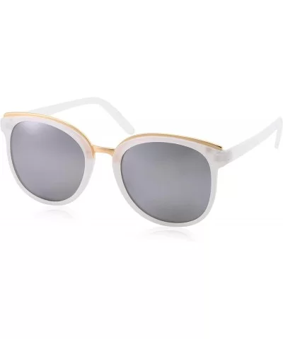 Womens Fashion Dapper Horned Rim Mirrored Lens Sunglasses - Silver - CG18KNNDY5H $13.61 Square