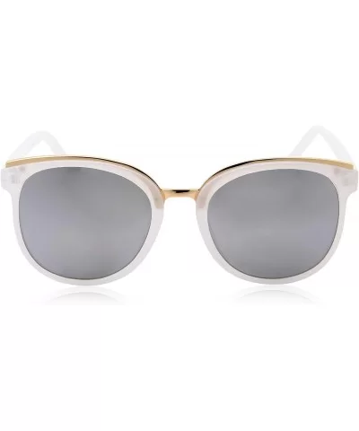 Womens Fashion Dapper Horned Rim Mirrored Lens Sunglasses - Silver - CG18KNNDY5H $13.61 Square