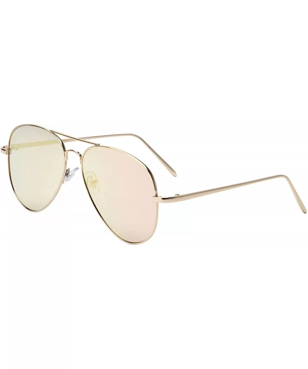 Pink Flat Lens Gold Frame Classic Aviator Sunglasses - CS1993O0XR5 $20.68 Aviator