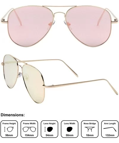 Pink Flat Lens Gold Frame Classic Aviator Sunglasses - CS1993O0XR5 $20.68 Aviator