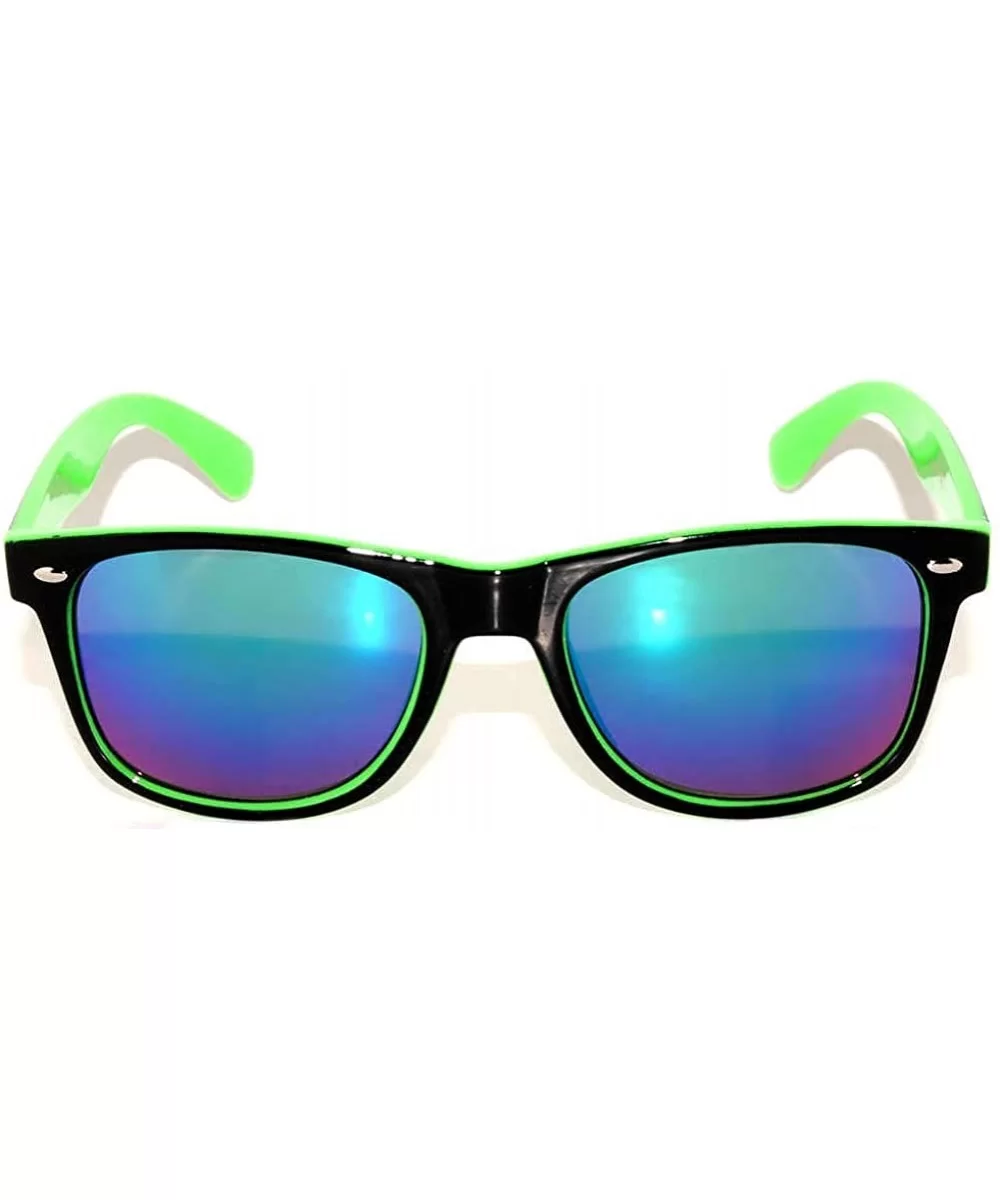 Black - Green - Two Tone Vintage Sunglasses Mirrored Blue Lens Retro Style - CE11NQR9EDP $10.77 Wayfarer