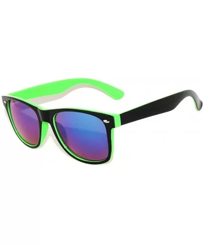 Black - Green - Two Tone Vintage Sunglasses Mirrored Blue Lens Retro Style - CE11NQR9EDP $10.77 Wayfarer