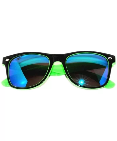 Black - Green - Two Tone Vintage Sunglasses Mirrored Blue Lens Retro Style - CE11NQR9EDP $10.77 Wayfarer