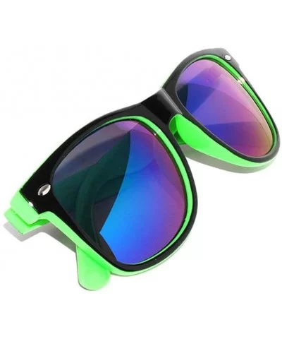 Black - Green - Two Tone Vintage Sunglasses Mirrored Blue Lens Retro Style - CE11NQR9EDP $10.77 Wayfarer