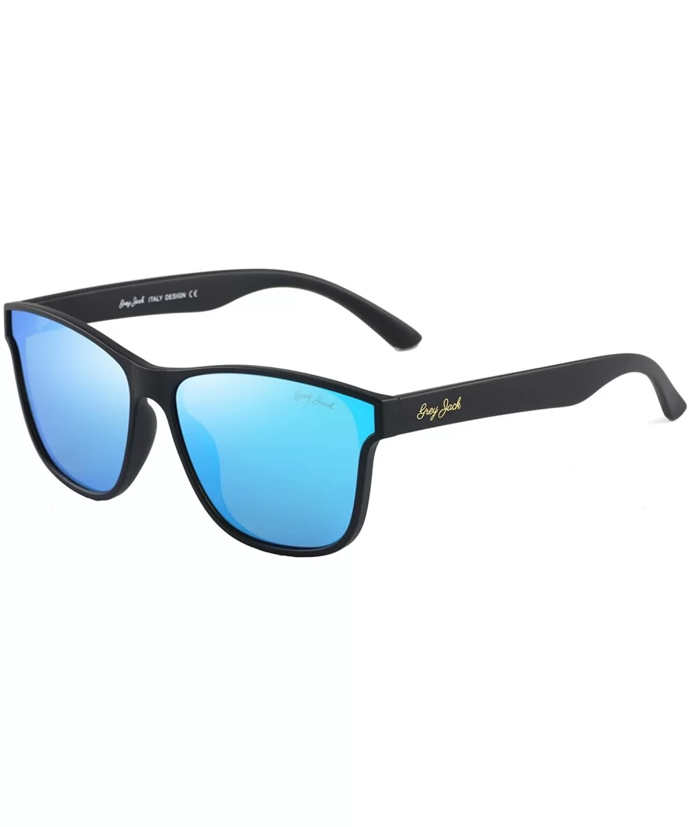 Polarized Sunglasses Rectangular UV Protection for Men Women - Matte Black Frame Ice Blue Lens - C218UY6OEWH $33.73 Rectangular