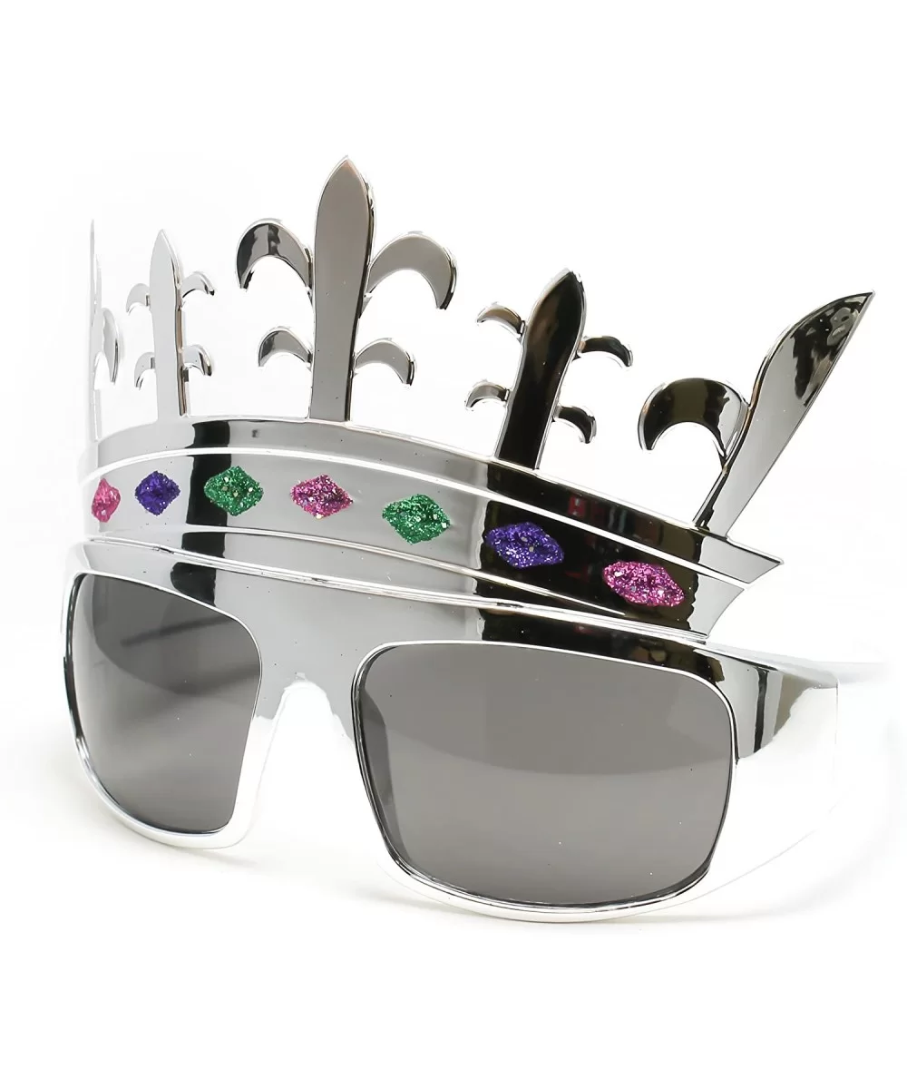 Fancy Bling Diamond Chrome Crown Shaped Sunglasses - Silver - C11190QROFB $12.49 Goggle