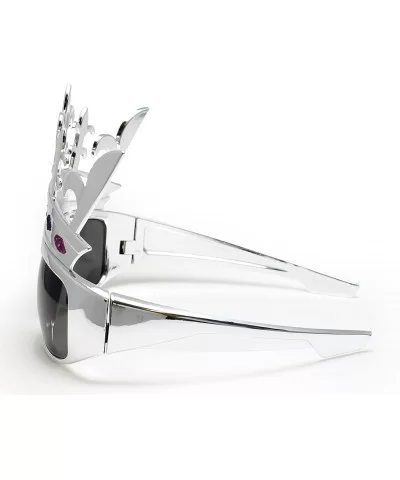 Fancy Bling Diamond Chrome Crown Shaped Sunglasses - Silver - C11190QROFB $12.49 Goggle