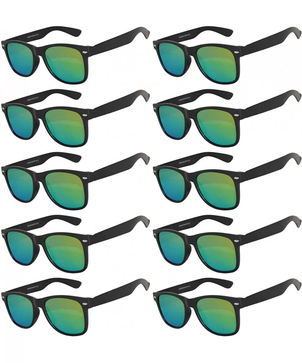 Wholesale of 10 Pairs Mirror Reflective Colored Lens Sunglasses Horn Rimmed Style - 10_pairs_flat_lens_green - C712NRKM7OL $2...