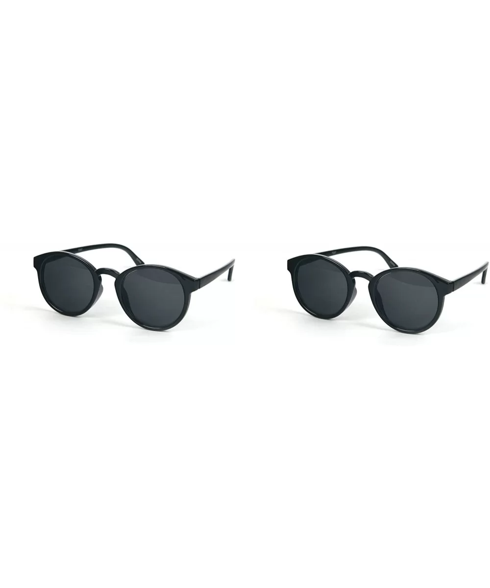 Classic Retro Fashion Round Frame Sunglasses P2057 - 2 Pc Black-smoke Lens & Black-smoke Lens - CY11ZBON10X $47.21 Round
