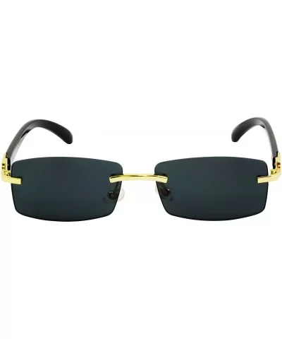 Slim Dean Rimless Sunglasses Rectangular Metal & Wood Art Glasses - Black - CH18W7N8L07 $19.36 Rimless