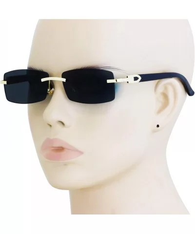 Slim Dean Rimless Sunglasses Rectangular Metal & Wood Art Glasses - Black - CH18W7N8L07 $19.36 Rimless