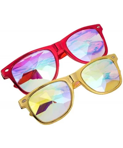 Kaleidoscope Sunglasses Round Rave Festival Diffraction BEST Prism Glasses - Gold+red - CJ18HQLT7LX $41.44 Aviator
