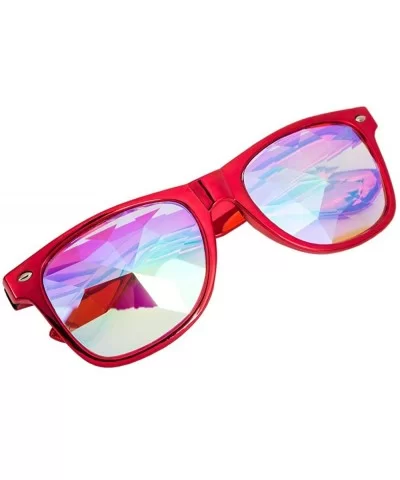 Kaleidoscope Sunglasses Round Rave Festival Diffraction BEST Prism Glasses - Gold+red - CJ18HQLT7LX $41.44 Aviator