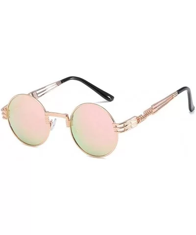 Steampunk Round Sunglasses for Women and Men with Spring Hings - C4 Pink Pink - CC1989A2T8G $18.24 Round