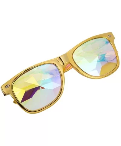 Kaleidoscope Sunglasses Round Rave Festival Diffraction BEST Prism Glasses - Gold+red - CJ18HQLT7LX $41.44 Aviator