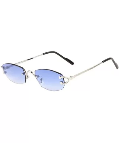 Geometric Oval Rimless Thick Color Lens Sunglasses - Blue - CV19889WGLD $20.60 Rimless