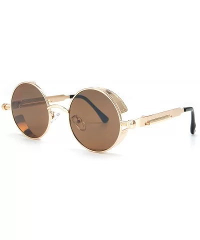 Retro Steampunk Retro Metal Round Frame Sunglasses - Whole Tea Lens/Gold Frame - CX196SQ9XR2 $20.99 Round
