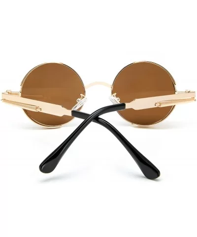 Retro Steampunk Retro Metal Round Frame Sunglasses - Whole Tea Lens/Gold Frame - CX196SQ9XR2 $20.99 Round