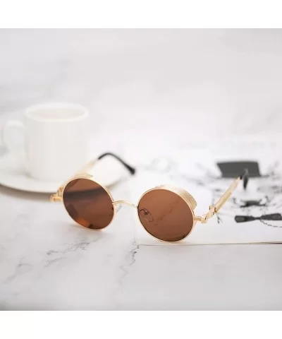 Retro Steampunk Retro Metal Round Frame Sunglasses - Whole Tea Lens/Gold Frame - CX196SQ9XR2 $20.99 Round