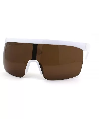 Flat Top Half Rim Oversize Shield Retro Sunglasses - White Brown - CV19624EM3T $17.40 Oversized