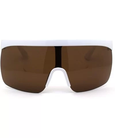 Flat Top Half Rim Oversize Shield Retro Sunglasses - White Brown - CV19624EM3T $17.40 Oversized