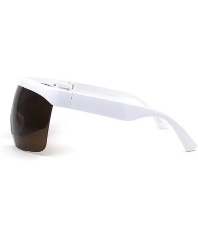 Flat Top Half Rim Oversize Shield Retro Sunglasses - White Brown - CV19624EM3T $17.40 Oversized