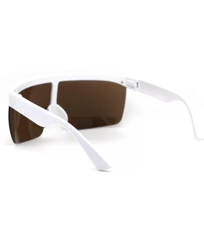 Flat Top Half Rim Oversize Shield Retro Sunglasses - White Brown - CV19624EM3T $17.40 Oversized