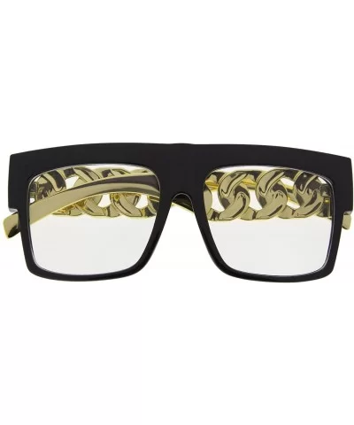 Chain Temple Gold Oversized Flat Top Hip Hop Clear Lens Celebrity Sunglasses - Black - CL11LJ2505Z $12.62 Oversized