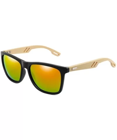 Bamboo Wood WomenMen Vintage Square Sun Glasses Fashion Coating Mirror Sunglass - 2 - C7190LL2SQY $39.70 Square