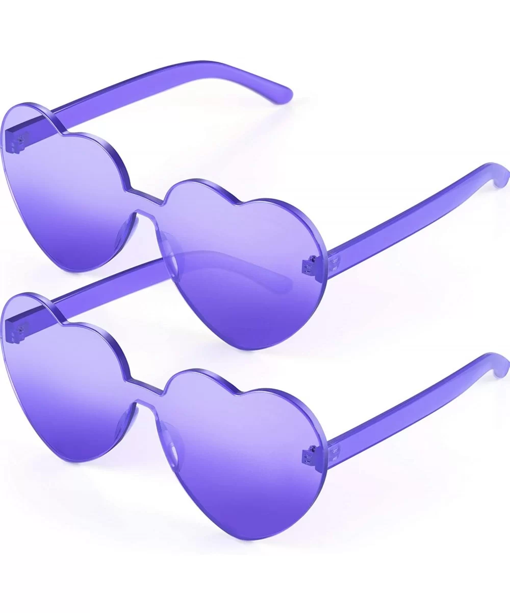 2 Pieces Heart Shape Rimless Sunglasses Transparent Candy Color Frameless Glasses Love Eyewear - Purple - CM196SA649N $13.63 ...