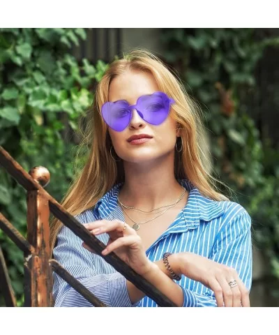 2 Pieces Heart Shape Rimless Sunglasses Transparent Candy Color Frameless Glasses Love Eyewear - Purple - CM196SA649N $13.63 ...