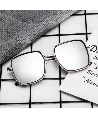 Fashion Oversized Square Sunglasses for Women Vintage Flat Mirrored Lens Metal Classic Sun Glasses - Silver - C118U67UT5O $13...